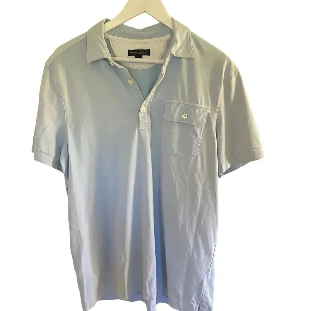 Banana Republic fitted Pima polo collared short sleeve dress shirt large blue